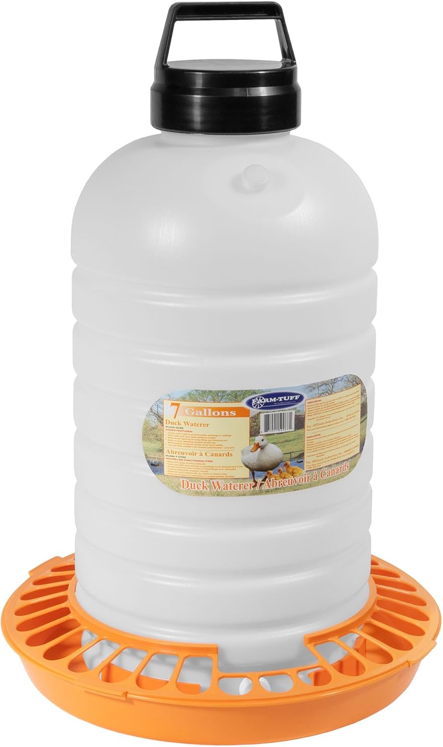 FARM-TUFF Top-Fill Duck Waterer, 7 Gallon – Durable BPA-Free Plastic Poultry Waterer with Wide Base & Splash-Reducing Design