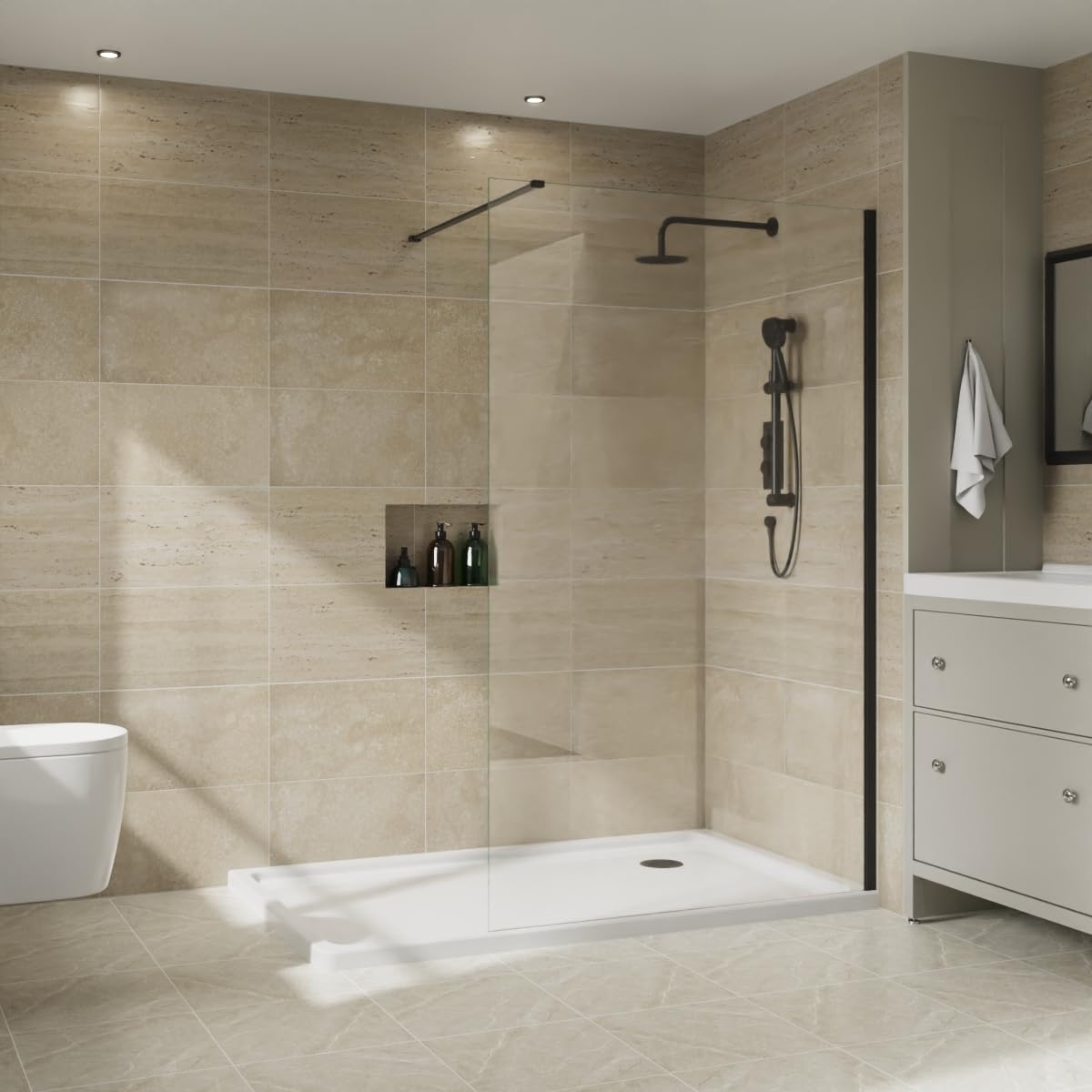 NRG 1100 x 1950mm Bathroom Wet Room Screen Panel 8mm Easy Clean Glass Black Framed Walk in Shower Enclosure