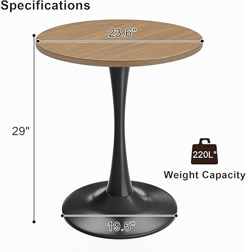 Miniatura 2 de Mesa pequeña de tulipanes de 24 pulgadas para 2 personas, mesa de comedor redonda de nogal para cocina, mesa moderna de mediados de siglo con base