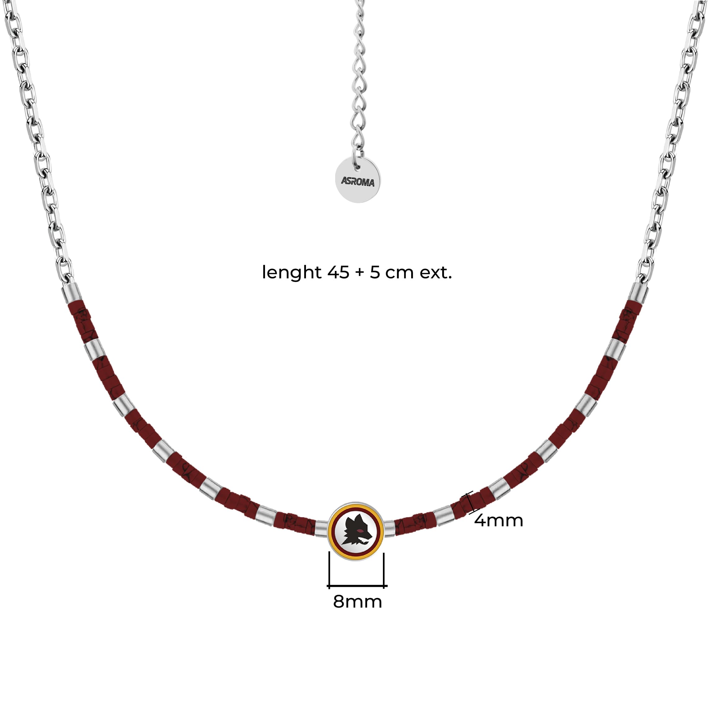 Clondo Collana Uomo Donna As Roma in Acciaio Inossidabile – Prodotto Ufficiale Calcio – Gioiello con Logo – Idea Regalo Elegante per Tifosi Giallorossi – Ragazzo e Ragazza