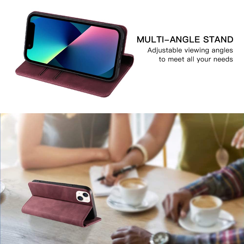 HOOMIL Hoes voor iPhone 13/14, Premium Lederen Inklapbare Hoes, Met Kaartenvak en Standfunctie, Zwart