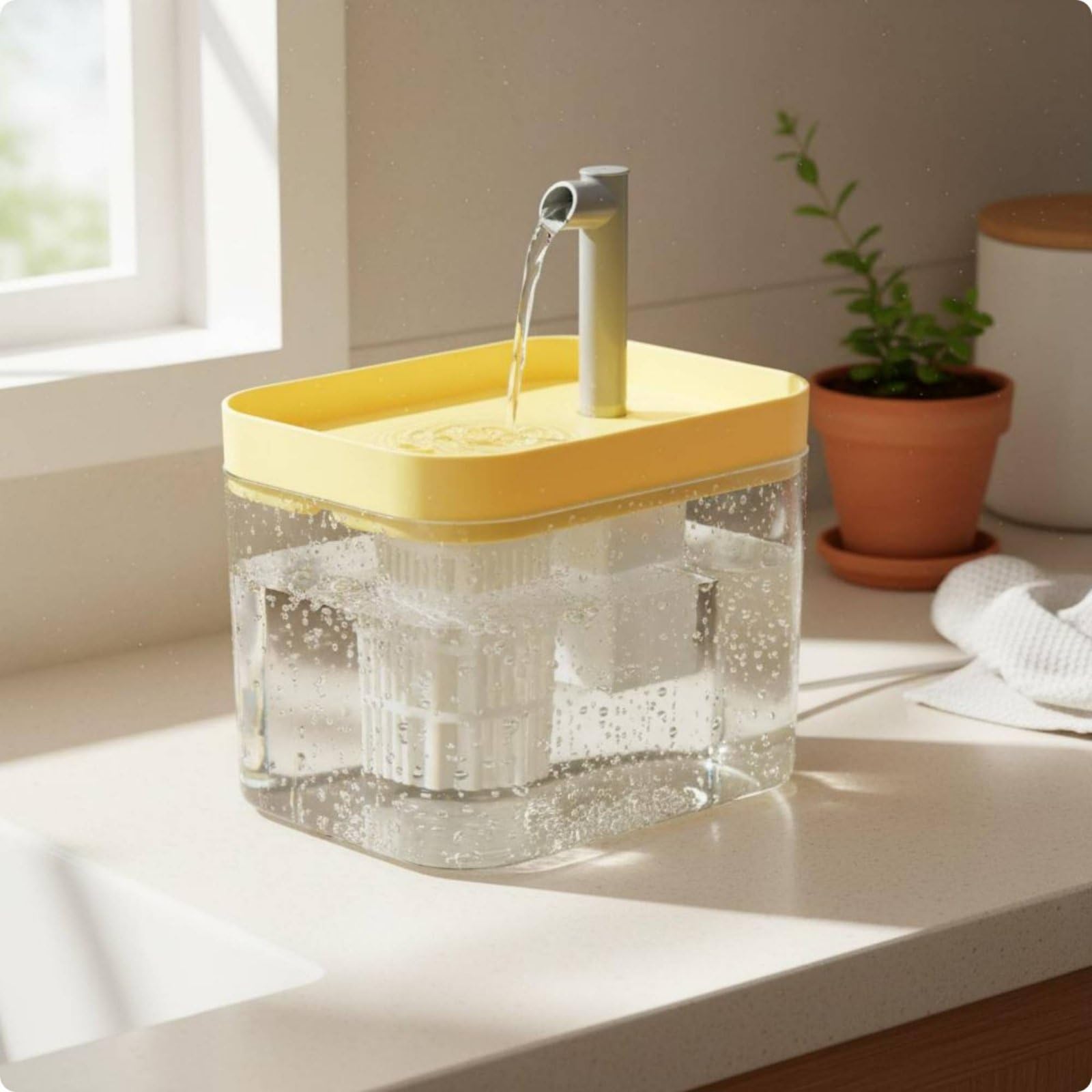 Dispositivo Automatico per Bere Fontana Distributore Abbeveratoio Depuratore con Acqua in Ricircolo Filtro Stratificato, Giallo Trasparente, Acqua Circolante Con Sensore