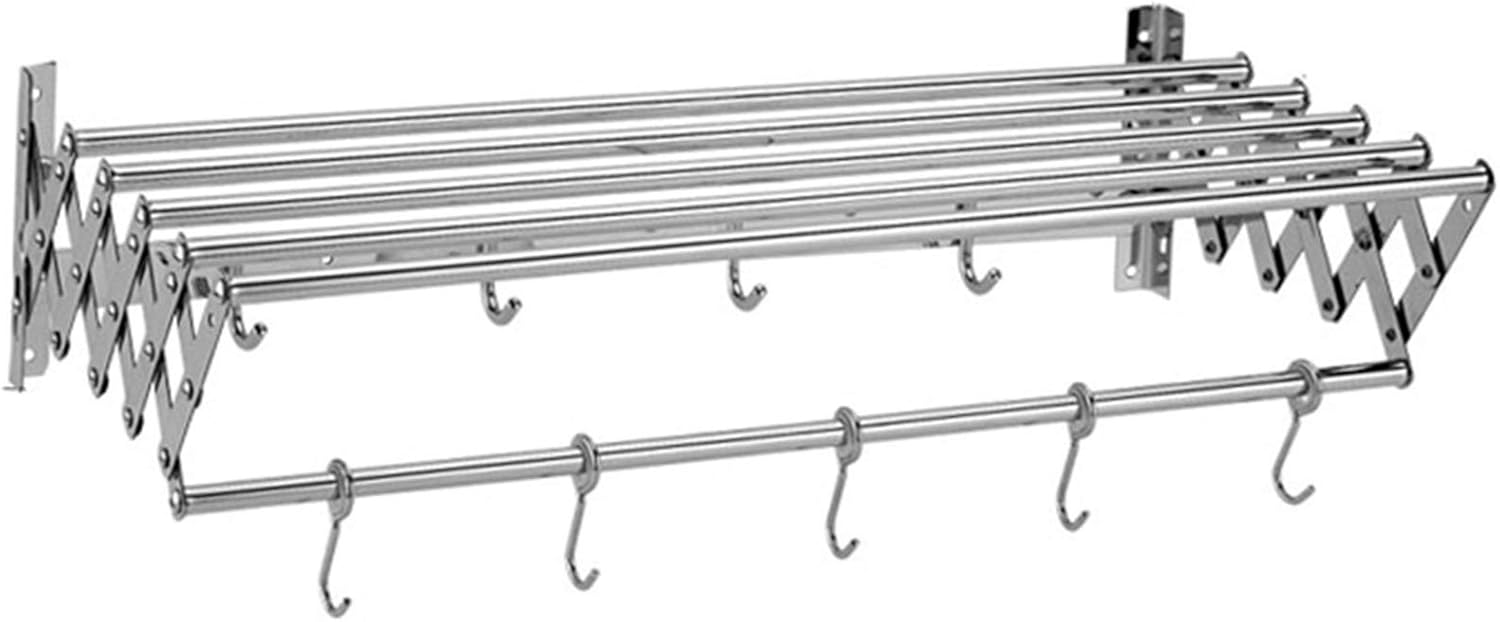 This Foldable Clothes Drying Towel Laundry Rack Retractable Airer Wall Mounted Retractable Drying Rack Hanger Space-Saver Light-Duty Laundry Rod,5 Hooks,50cm/19.6in