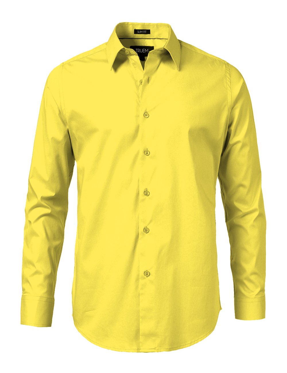 TrueM Mens Slim Fit Dress Long Sleeve Shirts, 11 (Yellow, S-14-32)