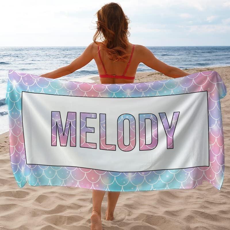 YESCUSTOM Toalla de playa personalizada, toalla de playa de sirena personalizada con nombre personalizado, absorbente, de secado rápido, prool de
