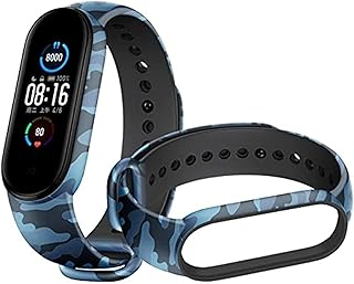سوار سيليكون بديل ومطبوع بمسامات للتهوية لساعة شاومي مي باند 3 4 الذكية وساعة M3 M4 بلس ازرق مموه ، للجنسين عدد 1