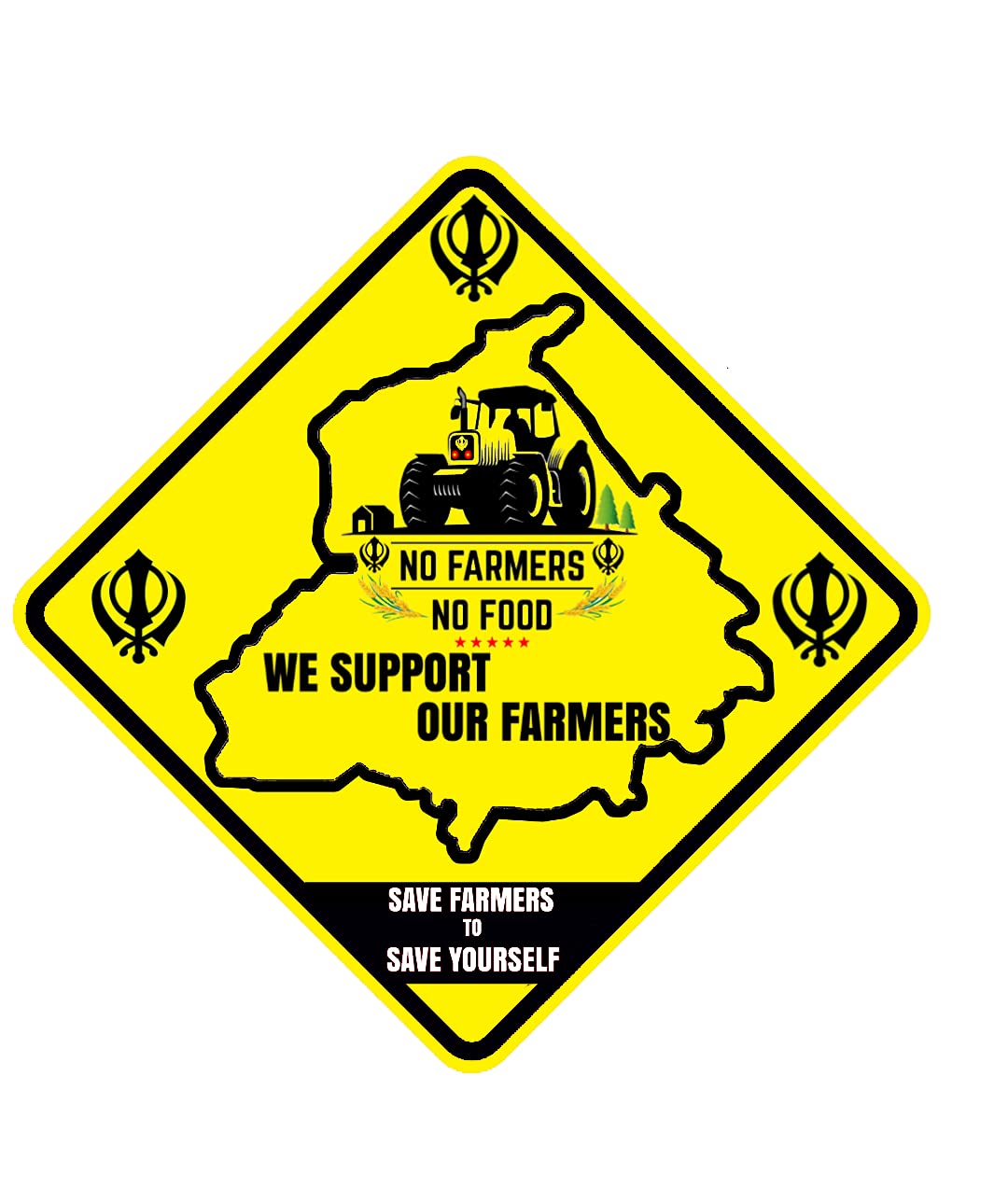 Pack of 4 (5×5 Inch) | Farmer Sticker NO Farmers NO Food KISSAN EKTA JINDABAAD Stickers Save Farmers Save Yourself Save Punjab | Water-Resistant Farmer Stickers for Car & Bikes