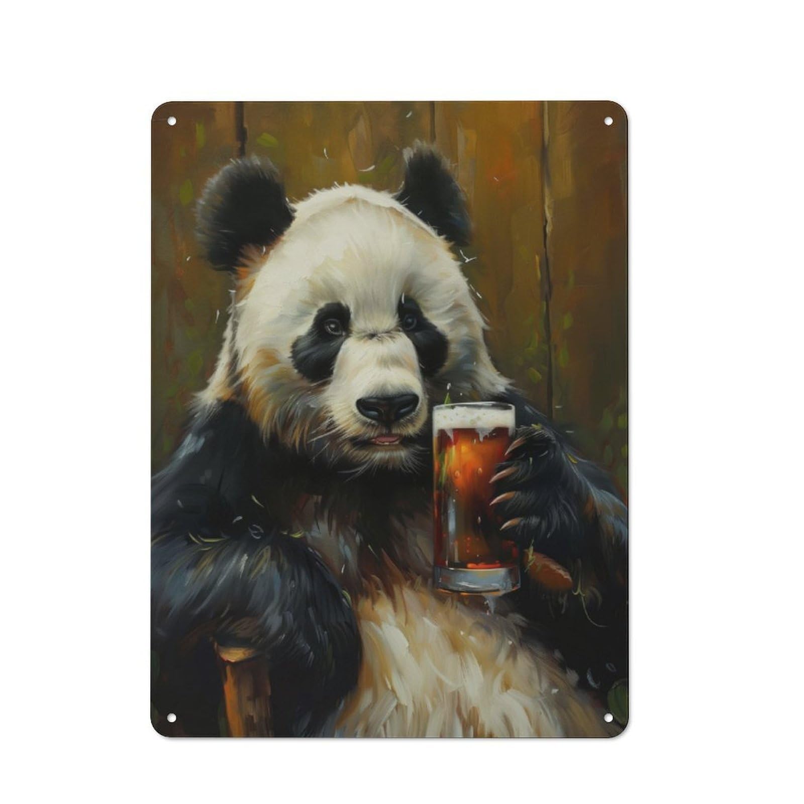 Junmoney Beer Drinking Panda Metal Plaque 40X30cm With For Garage Wall, Retro Decor, For Themed Interiors In Garages And Workshops