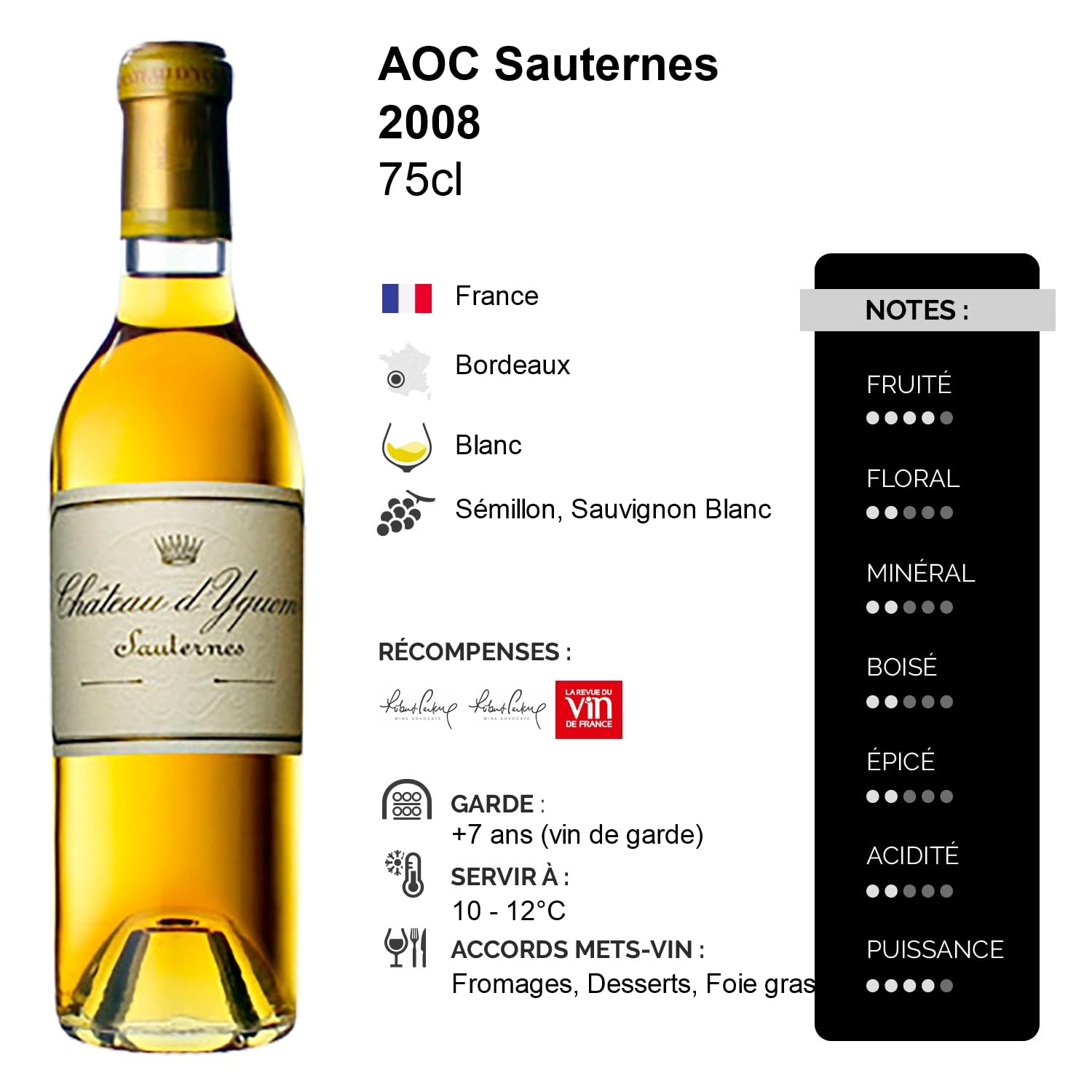 Château d'Yquem Sauternes - Blanc 2008 - Vin Blanc de Bordeaux (75cl) Moelleux