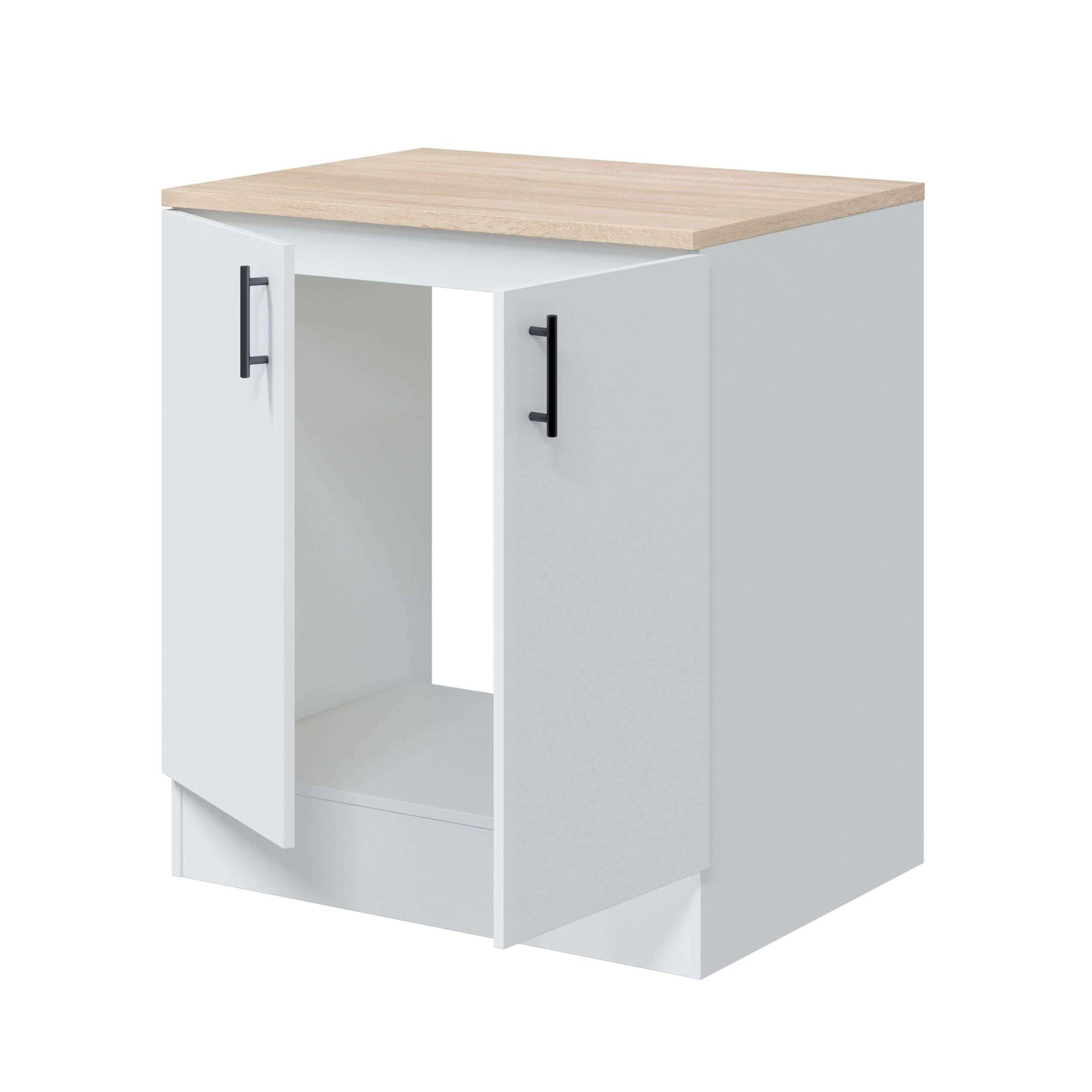 Bricohabitat Módulo Inferior Cocina Fregadero 2 Puertas Kira en Blanco Brillo y Roble Canadian 80x90x60 cm