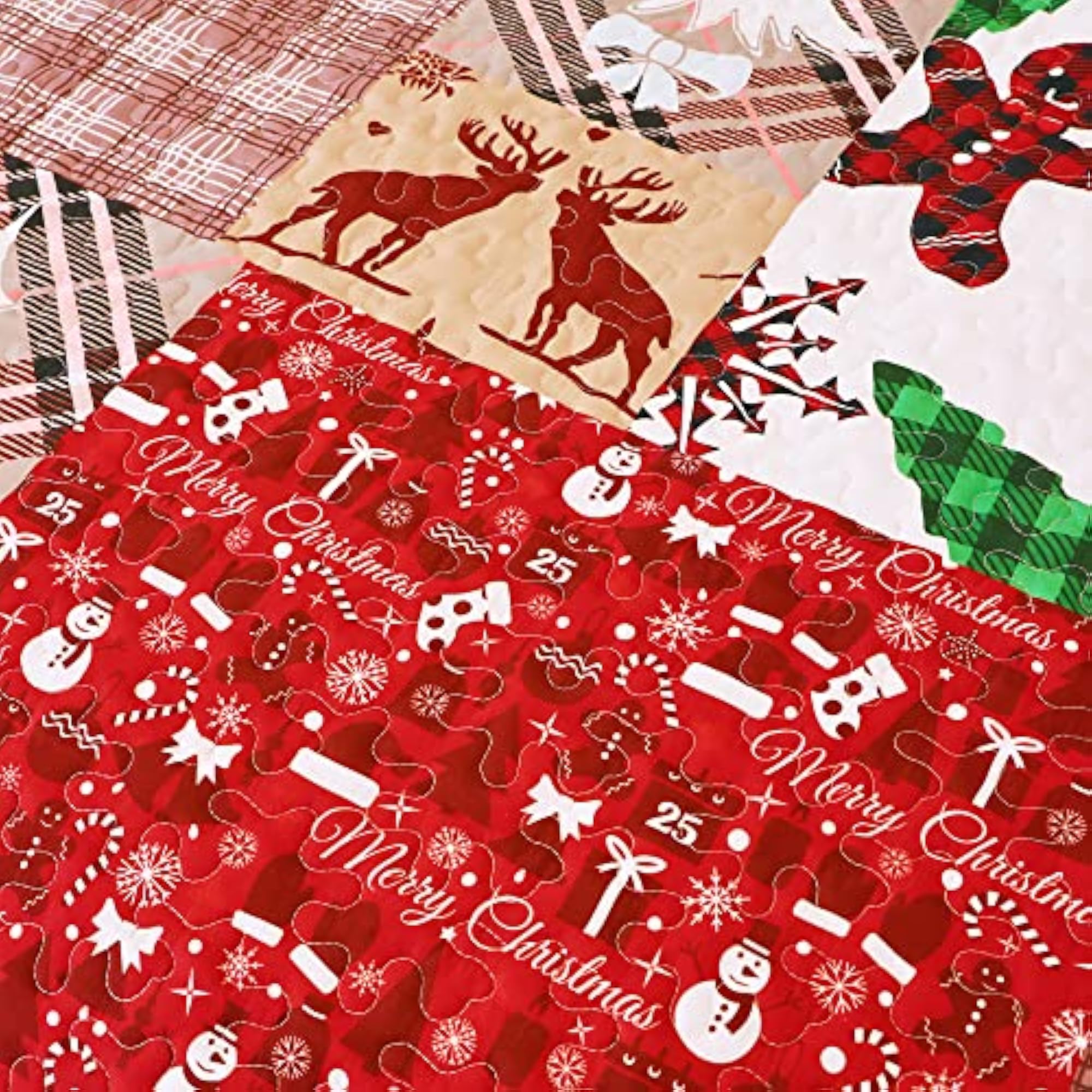 Queen Size Christmas Floral Quilt Set, Reversible
