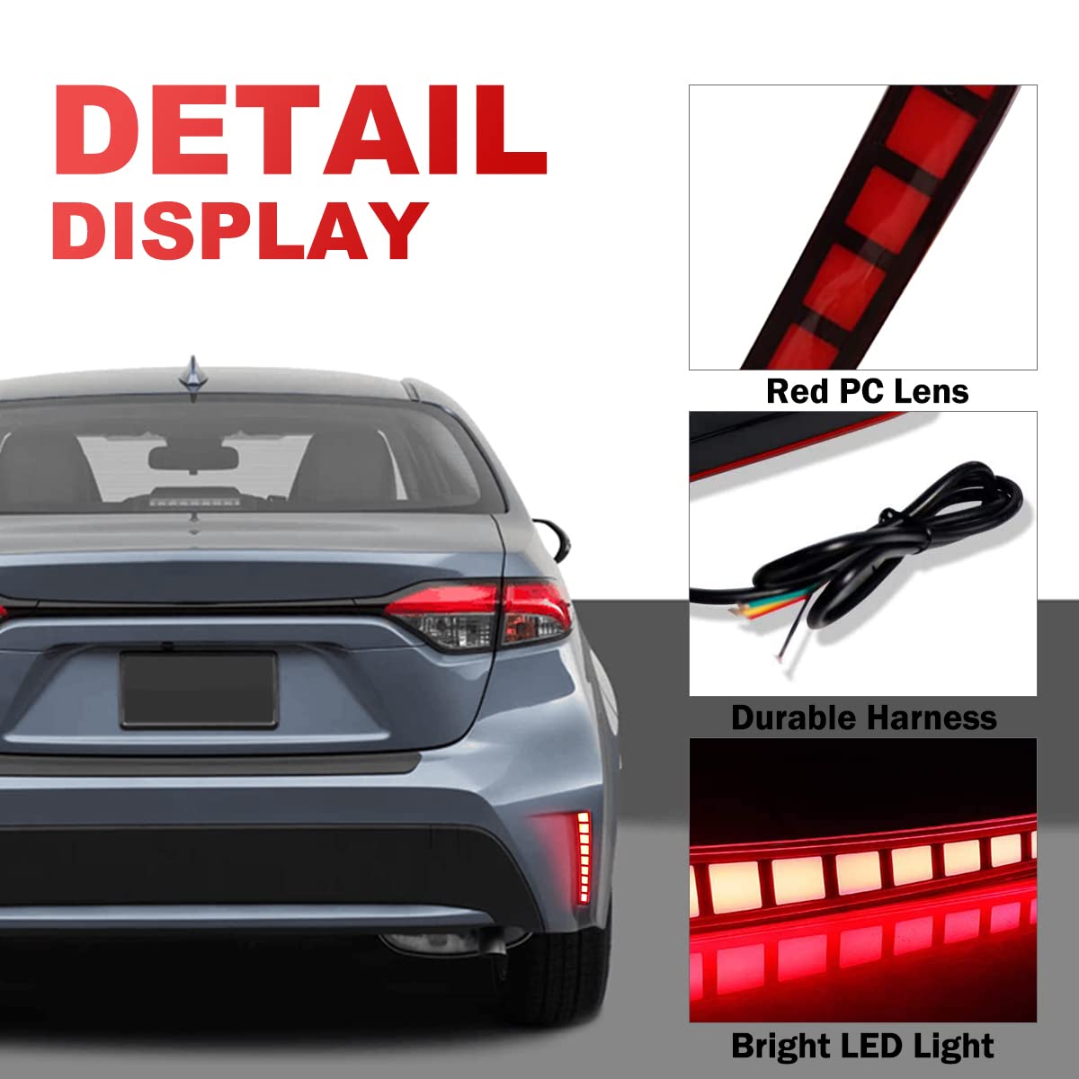 PGTOPONE Smoked LED Rear Bumper Reflectors Fog Brake Tail Light Sequential Turn Signal Lamps Accessories Kit For 2020 2021 2022 2023 Toyota Corolla L
