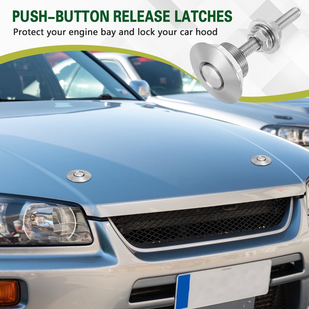 4PCS Universal Aluminum Vehicle Hood Pins, Bumper Clips, Diameter 1.25 inch Quick Release Lock Latch Bumper License Plate Lock Clip, Push Button Bonnet Fit for Auto Hood License Plate (Silver)
