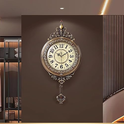 Miniatura 6 de 25" European Vintage Wall Clock with Round Metal Finish Bezel and HD Glass, Silent Wall Clock, Battery Operated Wall Clock, ArabicRoman Numeral Wall