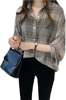 ZuoxiaoTang Korean Clothing Loose Check Long Sleeve Shirt