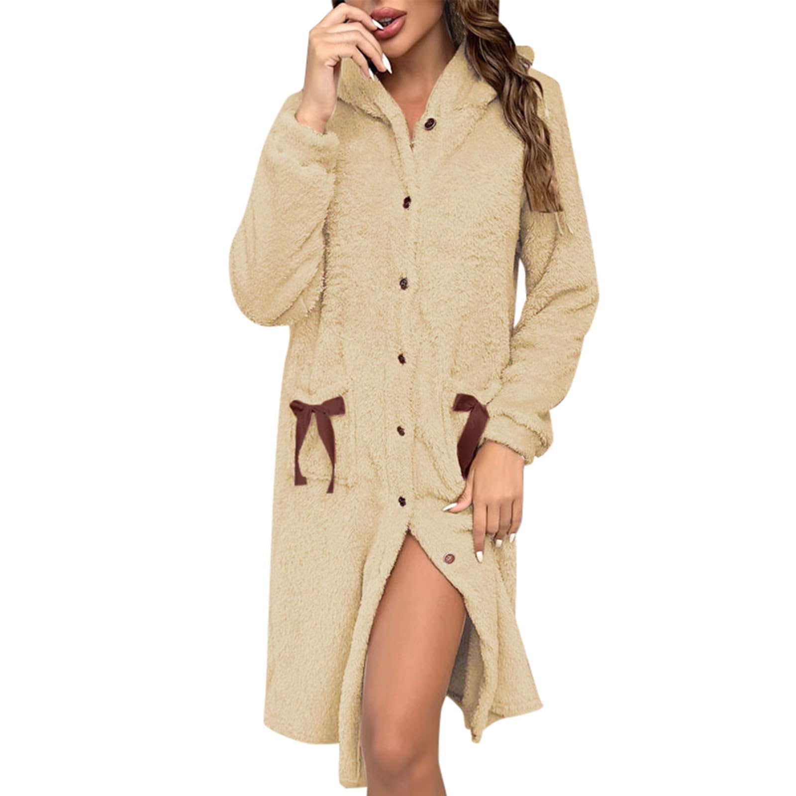 Peignoir de bain chaud en polaire pour femme - En polaire corail - Pour l'hiver et l'automne - Pyjama d'Halloween - Robe de chambre en polaire - Manteau chaud - Longue chemise de nuit