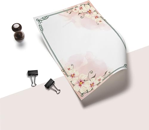 Miniatura 2 de 100 papeles de escritura, con bonitos diseños florales, perfectos para notas o escritura de cartas, orquídeas blancas