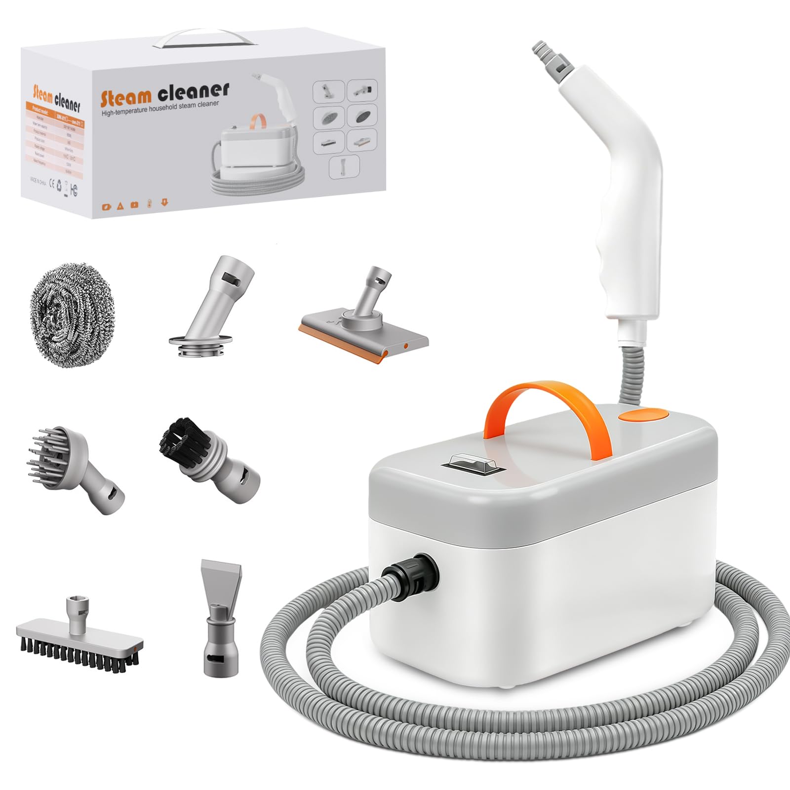 Pulitore a Vapore Portatile 1200W, Pressione: 4.5 bar, Serbatoio 850ml | Portatile Pulizia ad alta temperatura Adatto per condizionatori, cucine, cappe aspiranti e automobili