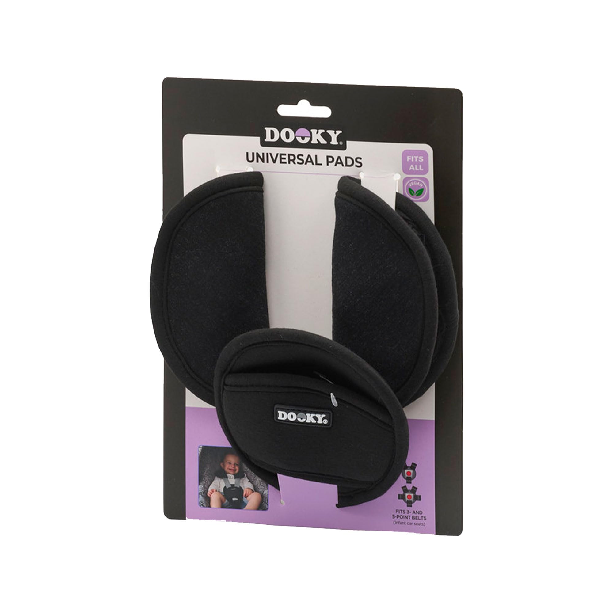Dooky Universal Pads Black Uni Cubre cinturón y cojines de cinturón para el portabebés y asiento de coche (para cinturones de 3 y 5 puntos, para la mayoría de las marcas), Negro, 126941