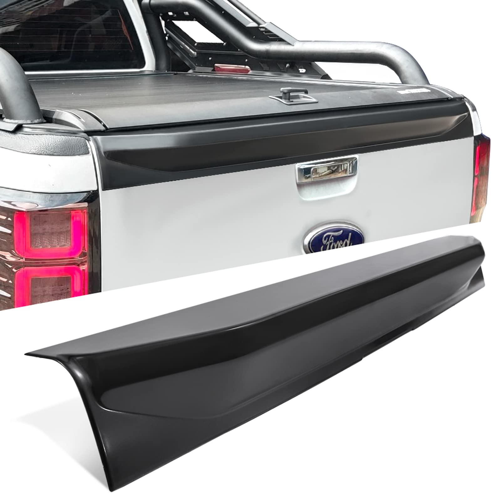 JHCHAN Tailgate Cover Rear Spoiler for Ford Ranger Wildtrak 2012-2022 XL XLT Limited Stormtrak Wolftrak Black Load Bed Rail Protector Tail Gate Guard