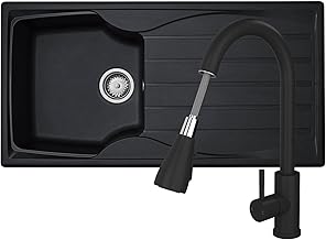 Liquida CMP10BL 1.0 Bowl Reversible Black Kitchen Sink and KPO11MB Black Tap