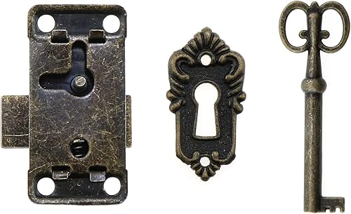 Miniatura 5 de MEETOOT 2 juegos de gabinete antiguo empotrado caja caja muebles cerradura decorativa con llaves y tornillos de montaje