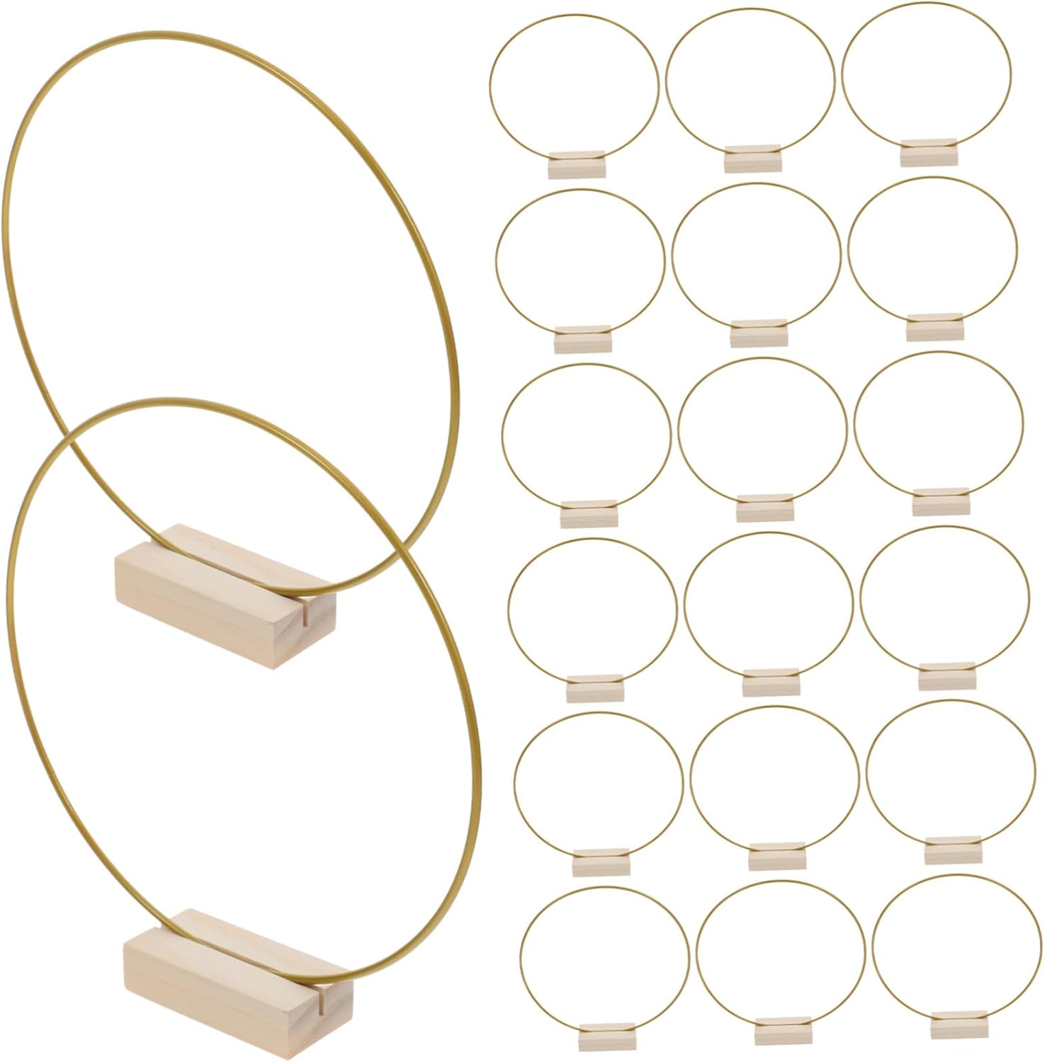 24pcs Metal Floral Hoops Craft Hoops Wooden Stand Decorative for Table Centerpiece Wedding Party Decor