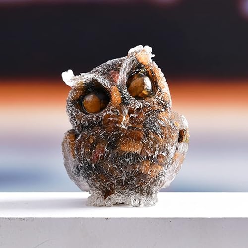 Miniatura 6 de NUZUJX Estatua de búho de 2.5 pulgadas, granate natural, piedra de ojo de tigre, figura de búho para decoración del hogar (obsidiana)