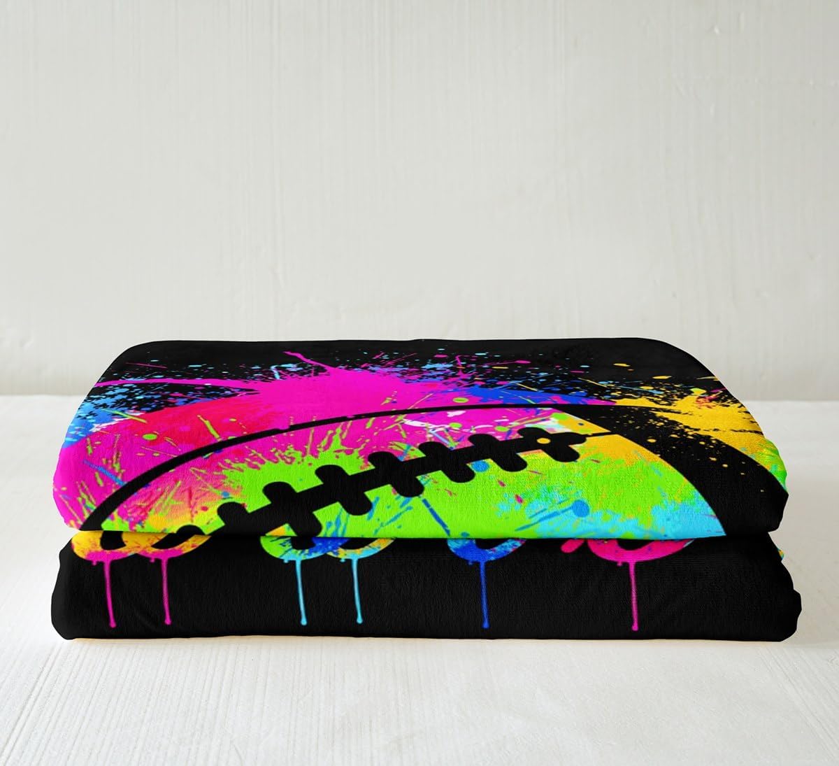 Football Fleece Throw Blanket Throw 50"x60" Rugby Sports Game Sherpa Blanket for Bed Sofa Couch Boys Girls Decor Tie Dye Plush Blanket Soccer Player Fuzzy Blanket