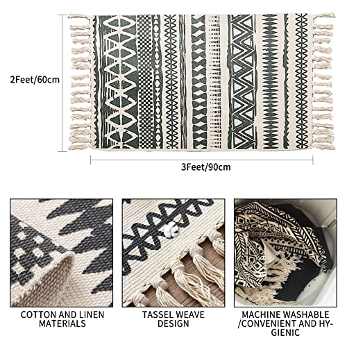 Mufhomse Bathroom Doormat 2'X3' Woven Small Area Rug Bohemian Door Mat Cotton Modern Floor Mat With Tassel Bathroom Bedroom Outdoor Kitchen Washable Rug #TOP1