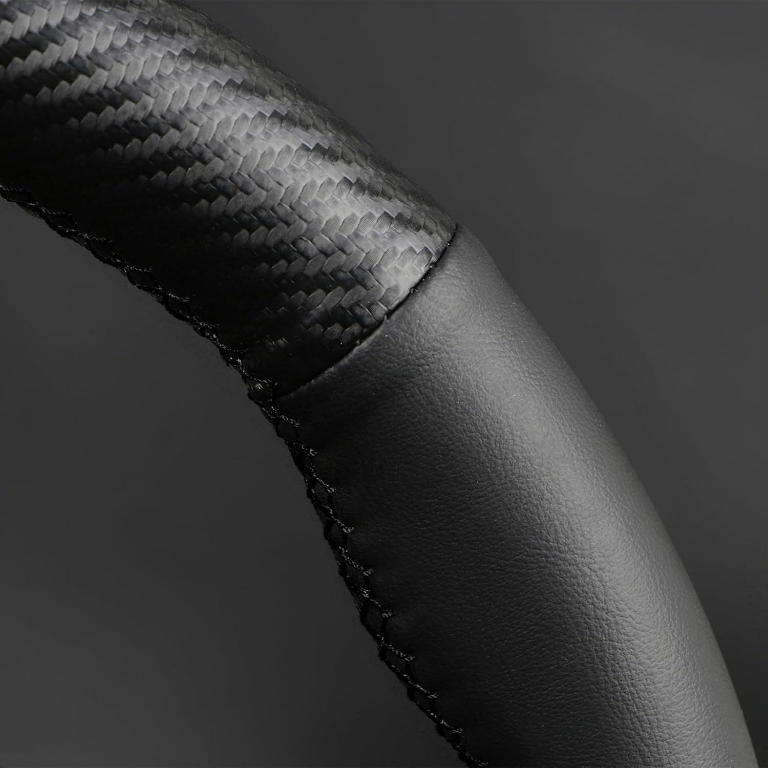 Microfiber Leather Steering Wheel Wrap, Sew On Steering Wheel Cover Featuring Carbon Fiber Texture and Marker, Anti-Slip, Universal 14.5-15 Inch, Perfect for Men and Women,Black