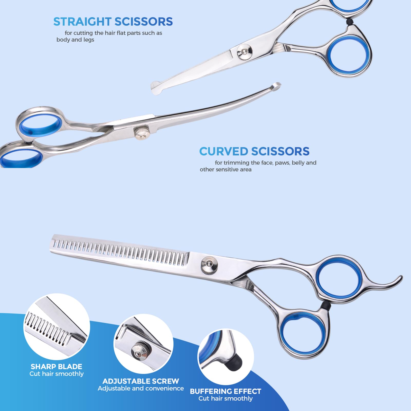 EVERESTA Dog Grooming Scissors with Safety Round Tips, Heavy Duty Titanium Pet Grooming Trimmer Kit - Image 4
