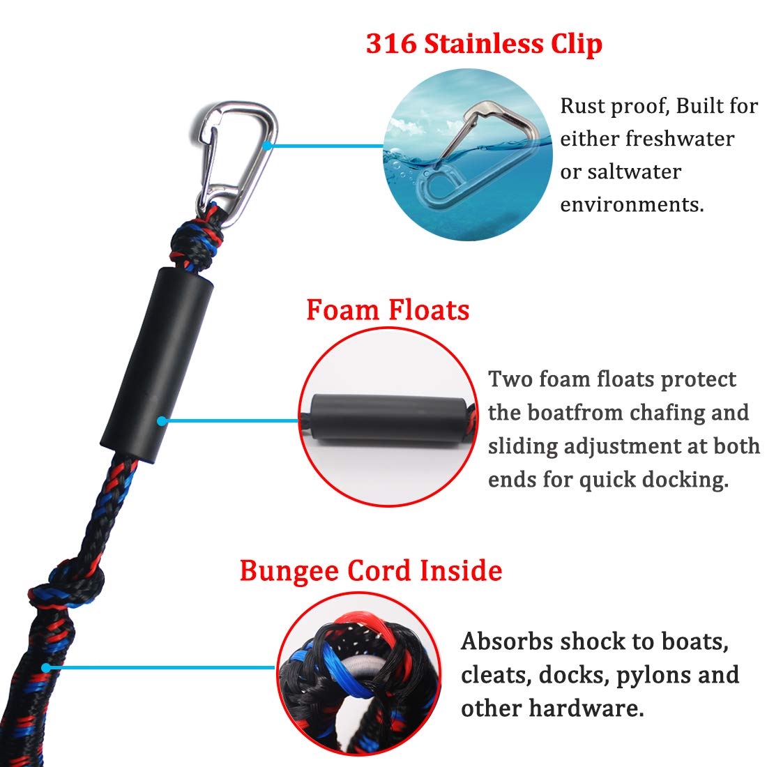 Botepon Marine Bungee Dock Lines, Boat Dock Rope, Jet Ski Accessories