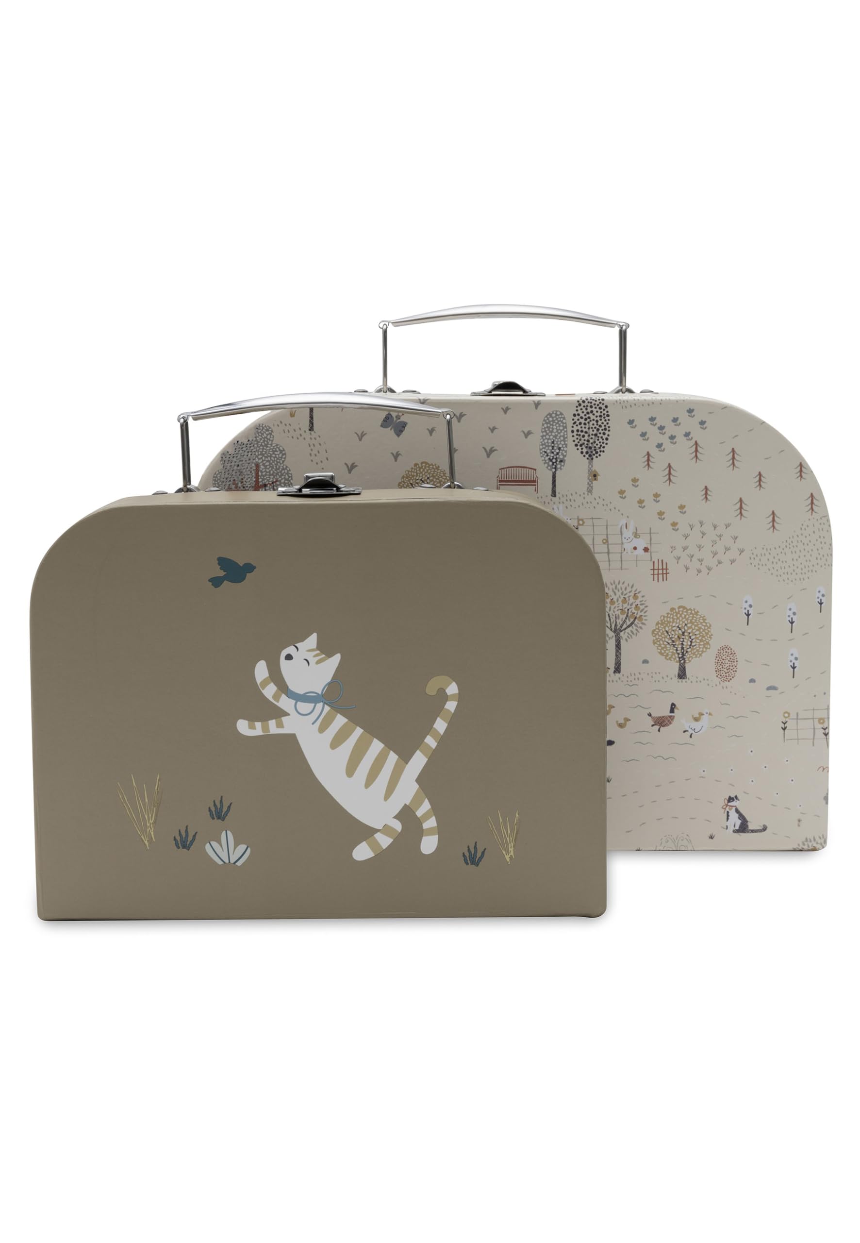 Jollein Spielkoffer Kind Set – Tiny Park – 2 Stück – Kinderkoffer aus Karton – Mit Henkel und Schnalle – Naturmotiv & Tiere – Für Baby Spielzeug – Kinderzimmer Deko