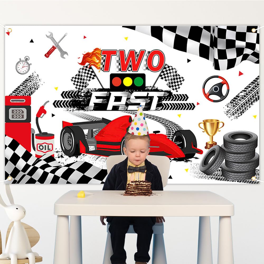 Avezano "Two Fast" Birthday Banner - Racing Car Theme Backdrop For 2nd Birthday Party - View #10