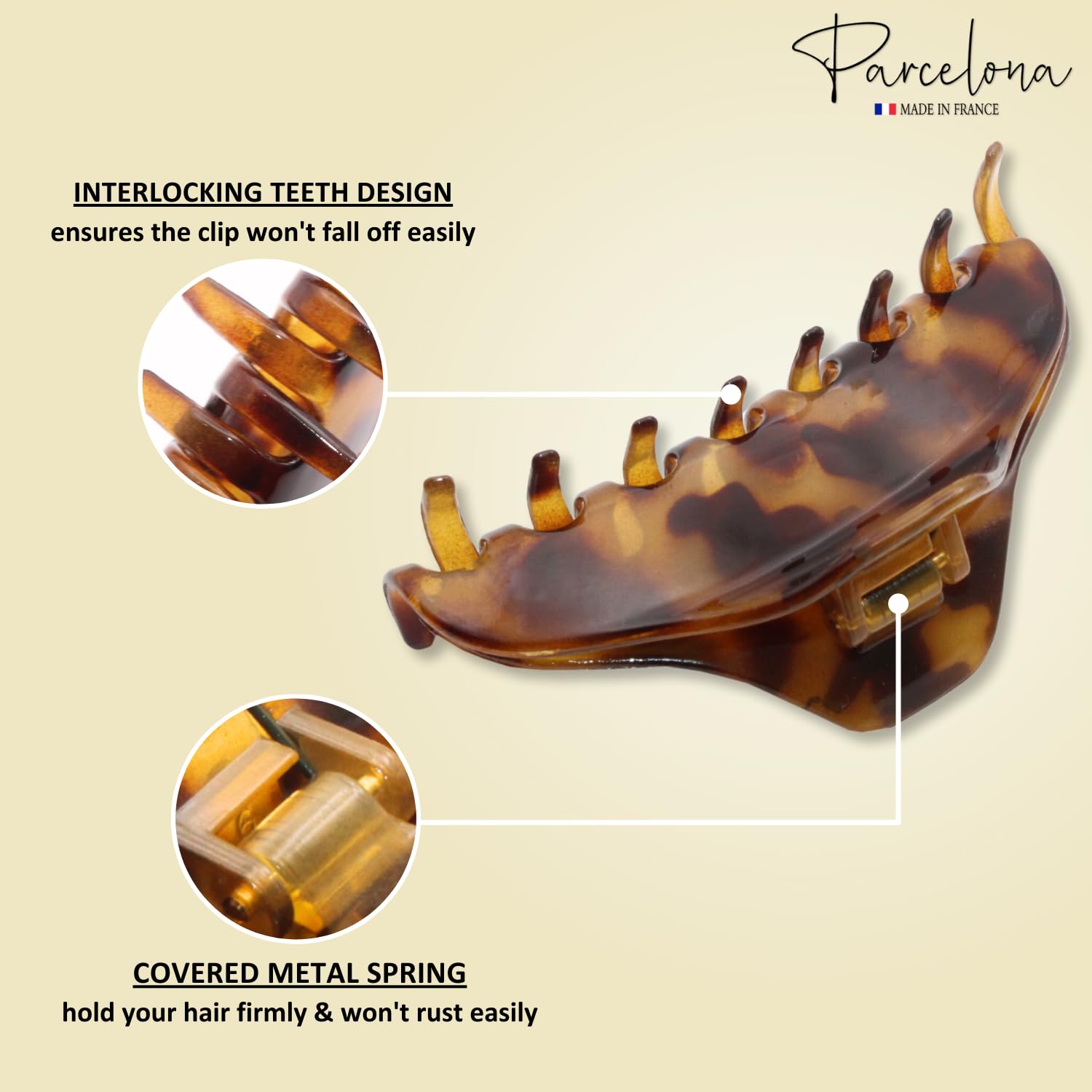 Parcelona French Boss Thin and Narrow Light Tortoise Shell and Brown 3 1/2” Celluloid Covered Spring Set of 2 Hair Claw Clips - Image 2