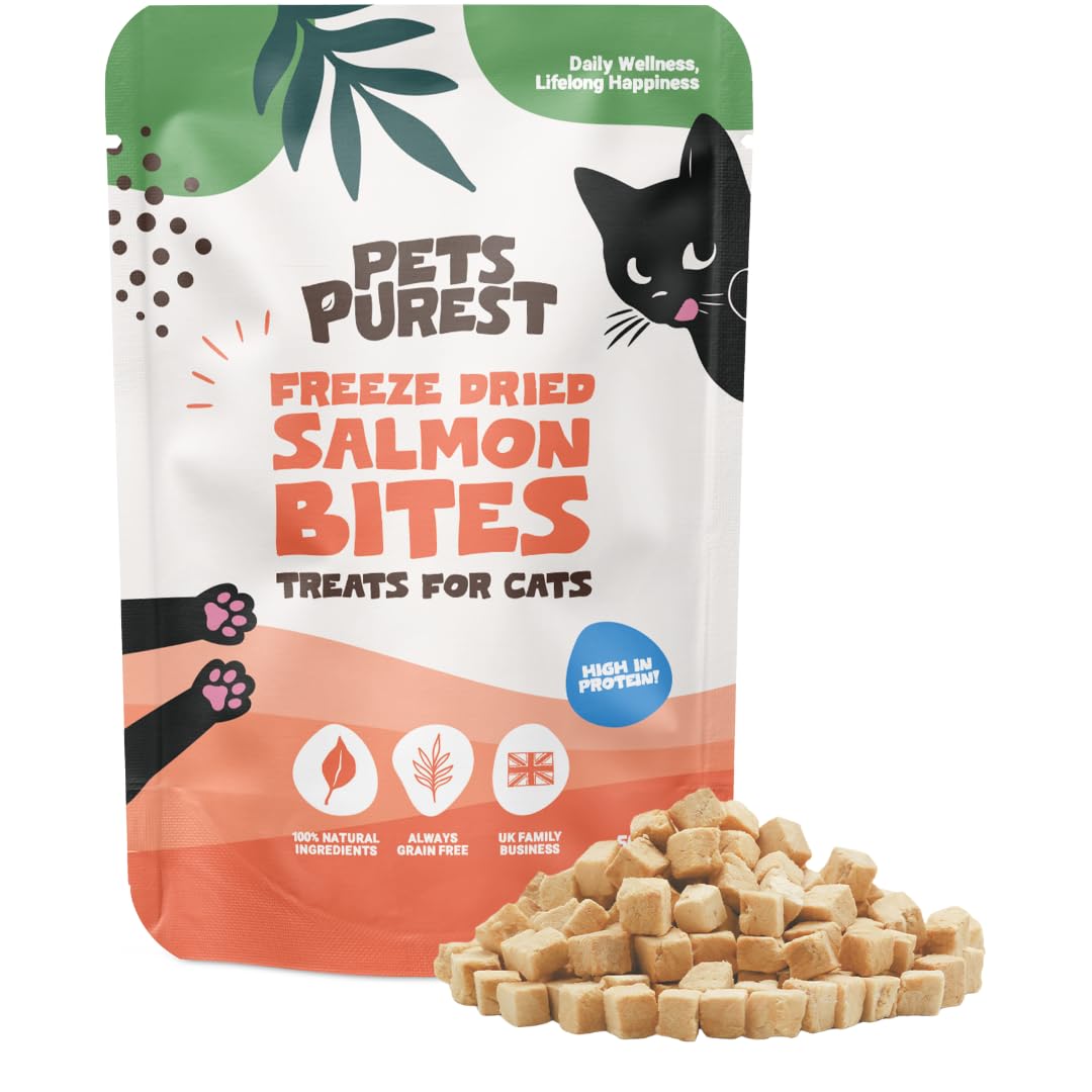 Pets Purest Salmon Freeze Dried Cat Treats - Rich in Omega 3 for Cats & Kittens. Grain Free, Natural Healthy Cat Treats Made from 100% Freeze Dried Salmon 50g
