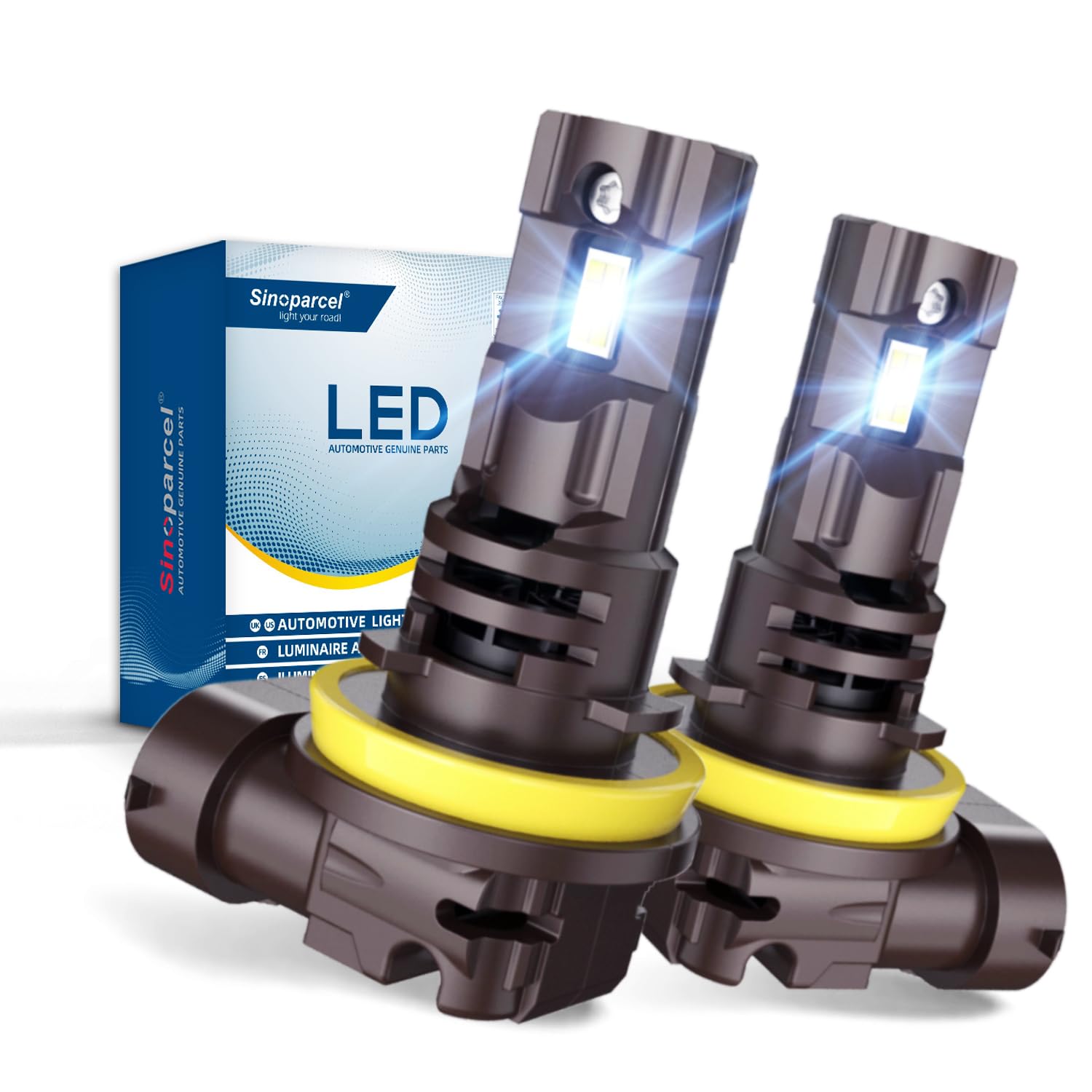 Sinoparcel Upgraded H11 LED Headlight Bulb, H8 LED Fog Light Bulb, for Low Beam, 500% Brighter 1:1 Size 6500K Cool White Halogen Replacement with Cooling Fan, IP67, Pack of 2