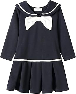 Girls Nautical Dress Sailor Collar Pleated Hem Long Sleeve 2-8 Years - Buy now