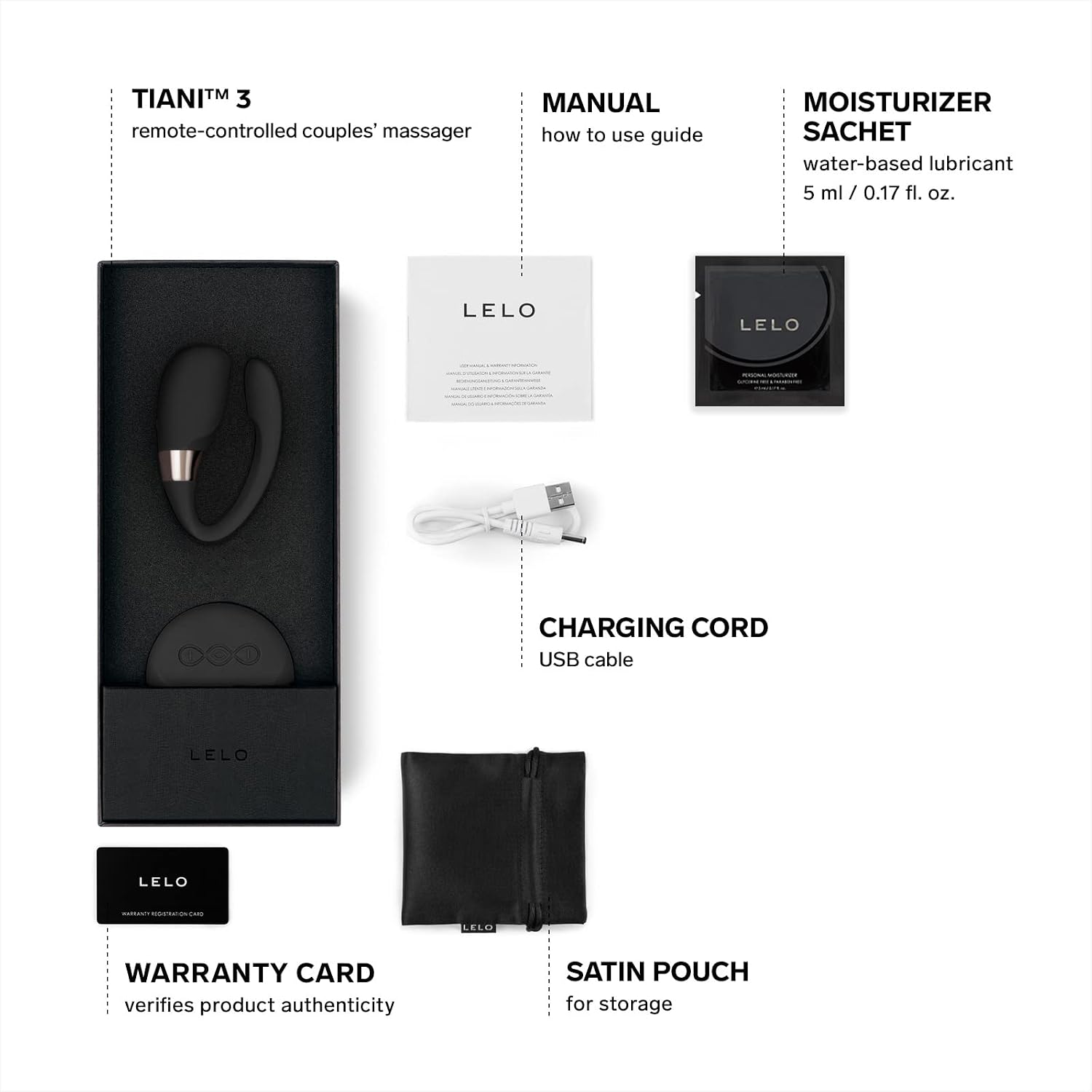 LELO TIANI 3, Couples Vibrator, Remote Controled Sex Toy for Adults, Couple Sex Toy Wireless and Hands-Free Vibrator Satisfaction Adult Sex Toys for Women and Men, Black
