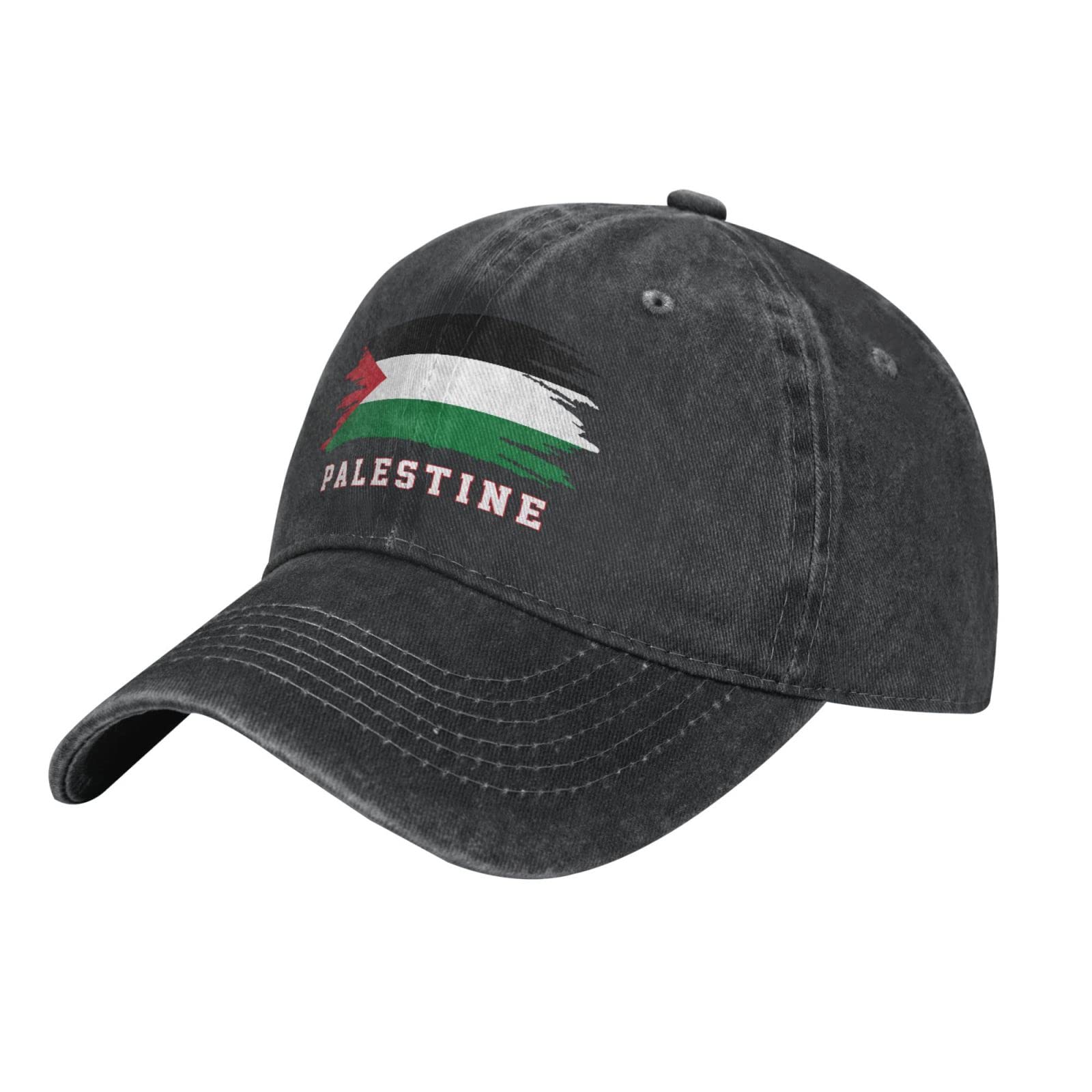 Wanwen Unisex Black Washed Denim Palestine Flag Palestinian Baseball Cap Men Vintage Cotton Hat Dad Trucker Hats Women