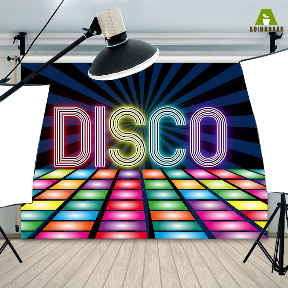 MIRRORANG 1,8x1,1m Disco Banner Discoteca Sala da ballo Discoteca Neon Musica anni 80 per Adulti Festa di compleanno Decorazione Bandiera Tema della discoteca Festa di compleanno Sfondo