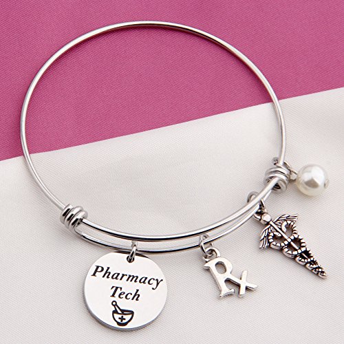 QIIER Pharmacy Tech Gift Pharmacy Technician Bracelet Expandable Wire Bangle RX Jewelry Gift for Pharmacist4