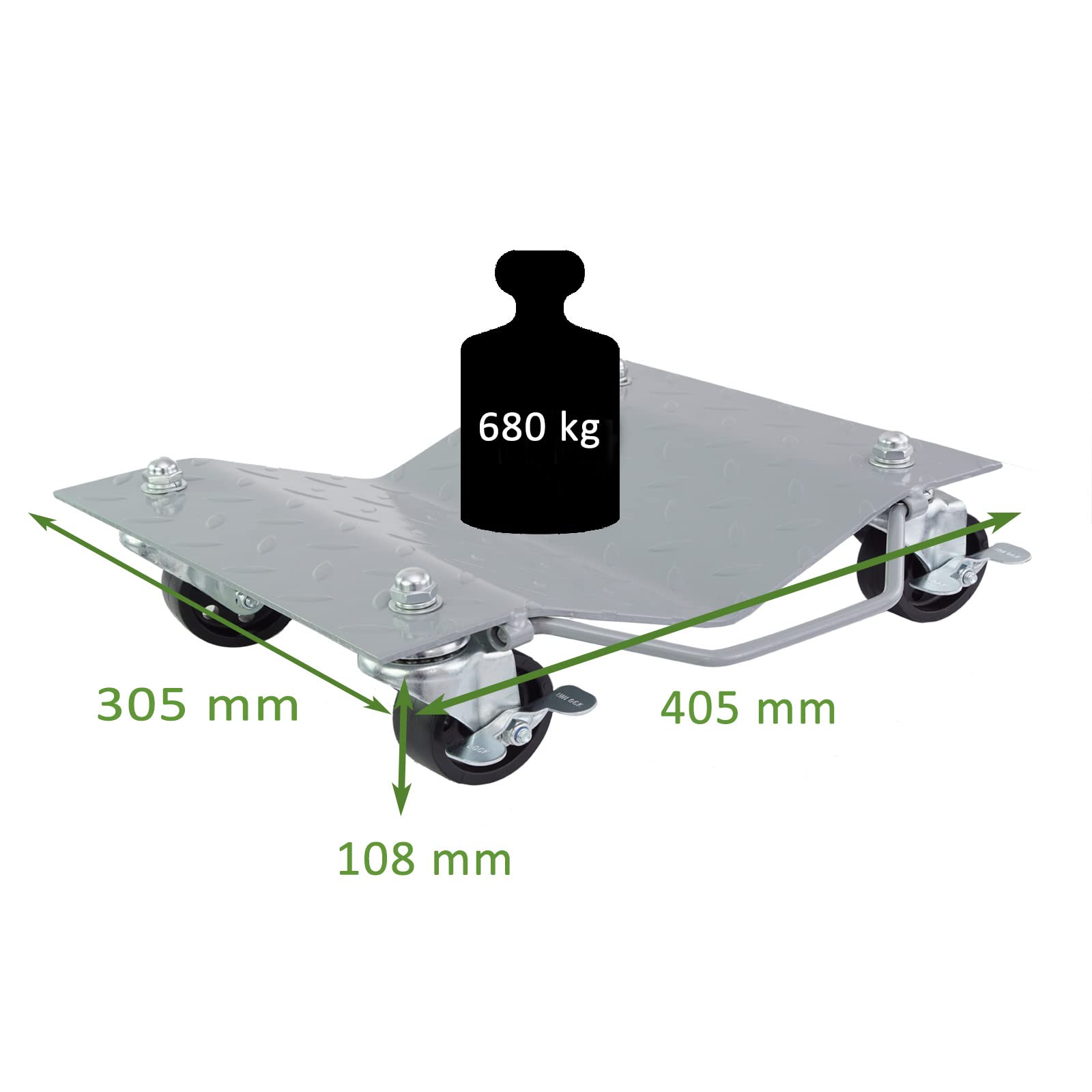 TRUTZHOLM Rangierhilfe für PKW 4 Stück jeweils 680 kg Rangierroller insgesamt 2720 kg belastbar V Form Schwenkgriff 360° drehbar Auto PKW SUV Reifenwagen Reifenhalter