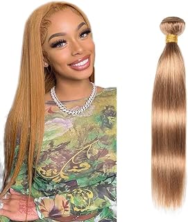 Straight Bundles Human Hair 22 Inch Color #27 Honey Blonde Single Bundle Brazilian Virgin Human Hair Straight Weave 100g Per 1 Bundle Remy Hair Extensions For Black Woman