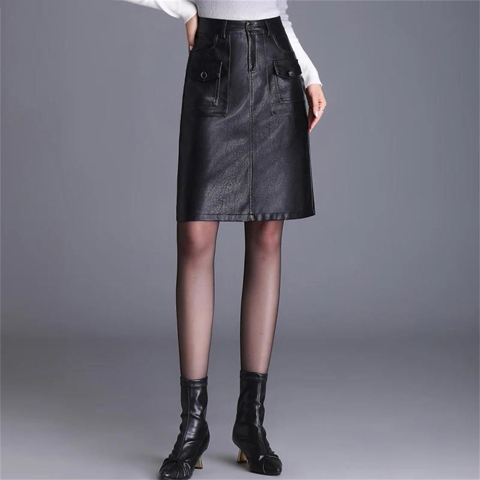 Falda corta de piel sintética para mujer, elegante falda corta de invierno de cintura alta