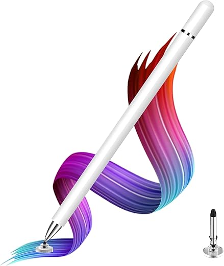Dyazo Aluminum Super Light Weight Capacitive Stylus Pen for Touch Screen Devices with Fine Point Disc Compatible with All iOS and Smart Android Phone & Tablets Non Magnetic (White)