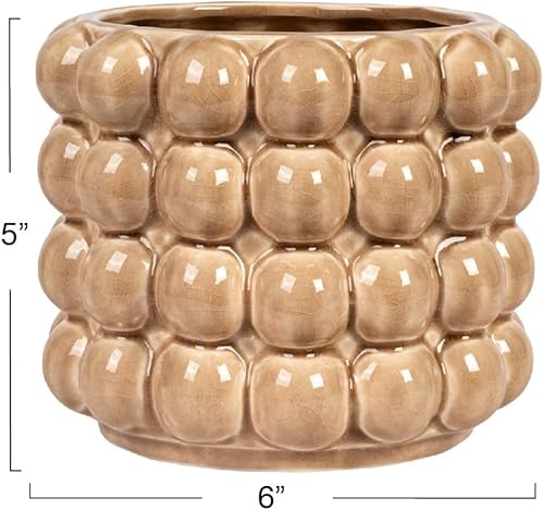 Miniatura 4 de Creative Co-Op 6 Inches Round Stoneware Raised Dots, Holds 4 Inches Pot, Tan Planter