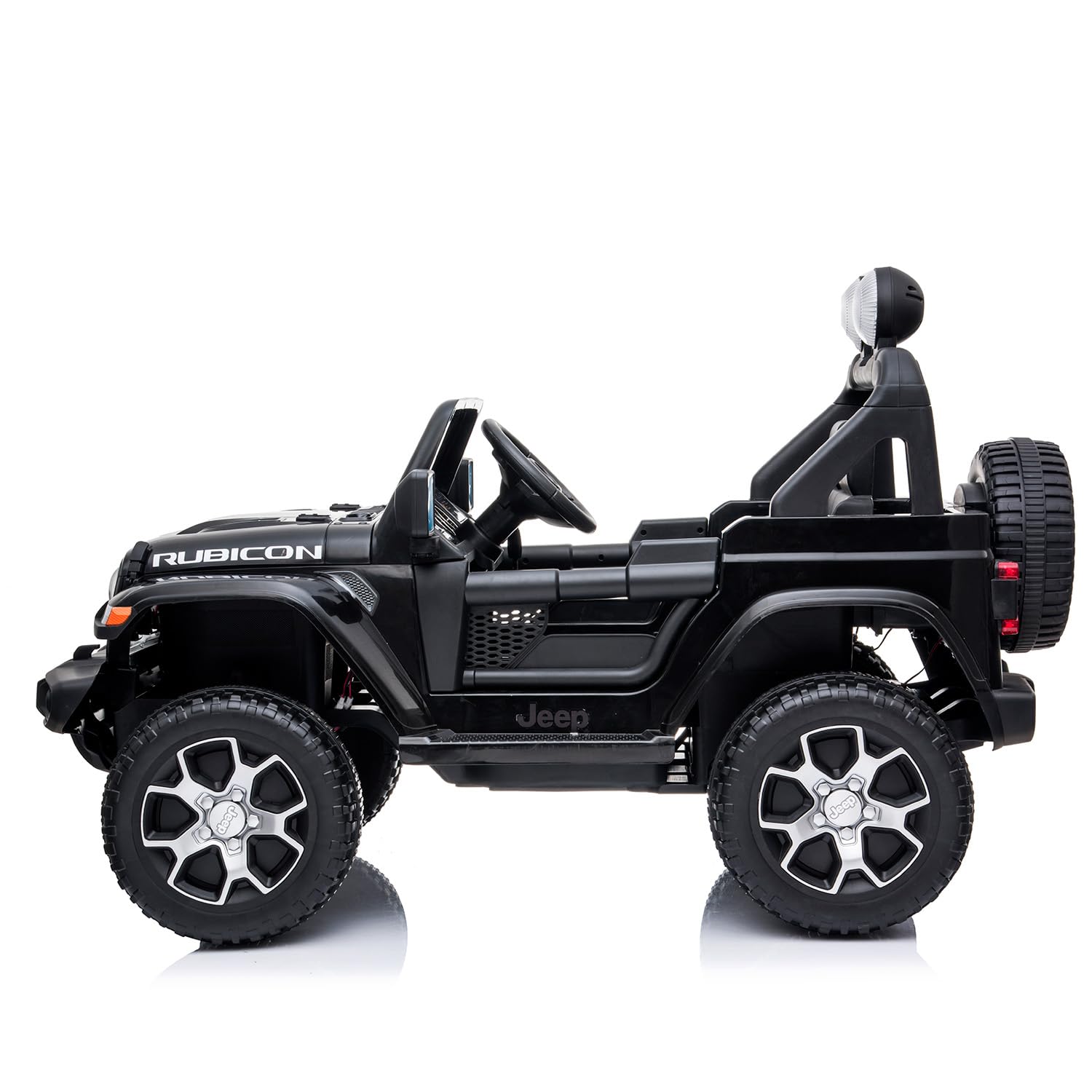 Auto Elettrica Bambini Jeep Wrangler Rubicon 12V 2 Posti con Licenza Ufficiale Ruote in Gomma EVA Sedile in Pelle Telecomando 2.4GHz Luci LED Bluetooth MP3 USB Porte Apribili Full Optional (Nero)