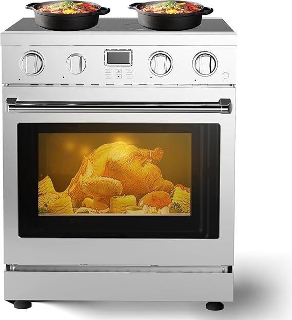 30" Professional Electric Range With Cooktop 4 Burners With 5 Cooking Power Options, 4.8 Cu. Ft. Freestanding Convection Oven for Kitchen and Commercial, Sliver